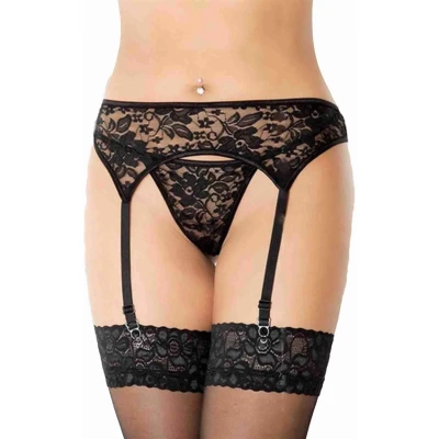 Pasek do pończoch SOFTLINE COLLECTION - koronkowy, czarny, S/M