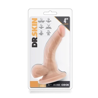 Dildo Dr. Skin 4 cale, materiał TPE, przyssawka, realistyczna faktura żył