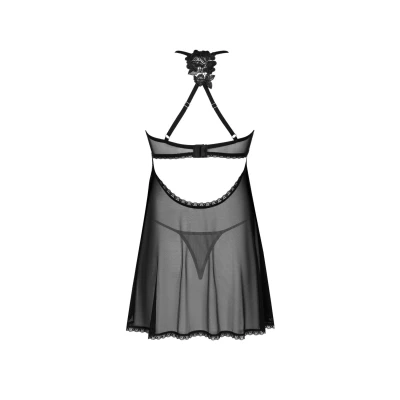 Babydoll OBSESSIVE z regulowanymi ramiączkami, delikatny materiał, czarny kolor, XL/2XL