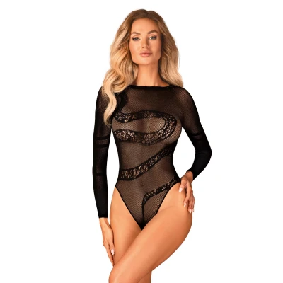 Body damskie OBSESSIVE B137 XL/XXL, czarne, wężowy motyw, odkryte plecy