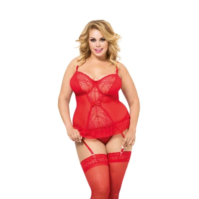 Gorset SOFTLINE COLLECTION Dafne 2XL z siateczki, koronką i falbanką