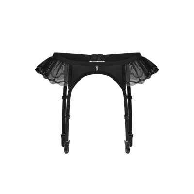 Pas do pończoch OBSESSIVE Stelisa, regulowane paski, głęboka czerń, elegancka lamówka