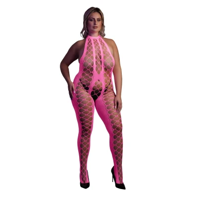 Bodystocking Neonowy z Halternackiem XL/XXXXL, Efekt UV, Elastyczny Materiał
