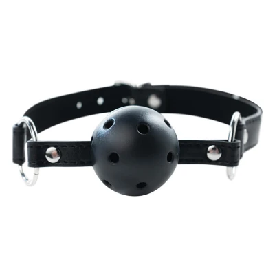 Knebel ball gag, czarny, oddychający, regulowany pasek 63 cm, średnica kuli 4 cm