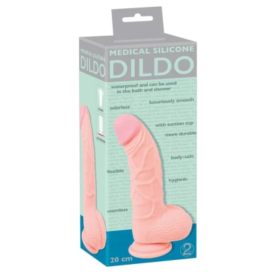 Dildo medyczny 20 cm, silikon, realistyczne żyłki, podstawa ssąca