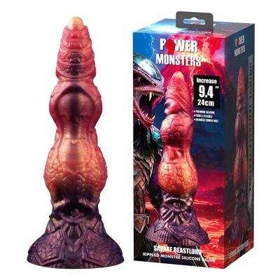 Dildo Power Monsters Savage Beastlord 24 cm, pofalowany silikon, wodoodporny