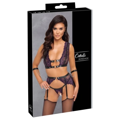 Zestaw bielizny erotycznej COTTELLI LINGERIE, koronkowy, z mankietami, otwarty przód
