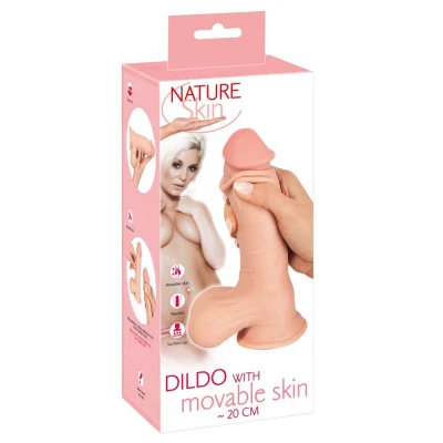 Dildo Nature Skin, 20 cm, ruchoma skóra, przyssawka, TPE