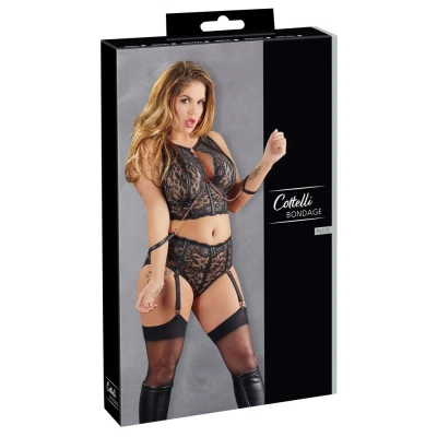 Zestaw bielizny erotycznej COTTELLI LINGERIE: Koronka, Odpinane kajdanki, Szelki 95E/2XL