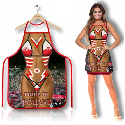 Fartuch kuchenny Made in Poland, Ognisty nadruk, Regulowane paski, Lekki materiał