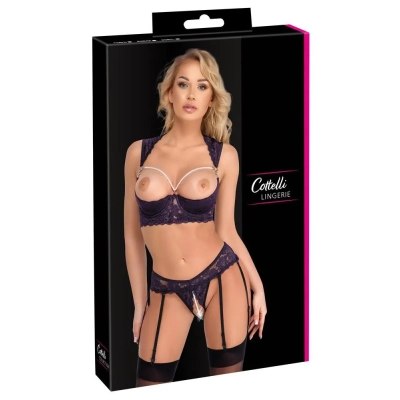 Biustonosz Longline COTTELLI LINGERIE, koronkowy, purpurowy, z czarnymi detalami