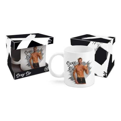 Kubek ceramiczny - Sexy Sip Men, 300ml, trwały nadruk humorystyczny, eleganckie opakowanie