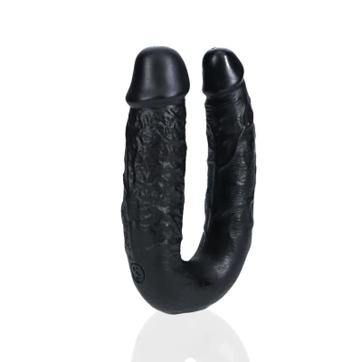 Dildo podwójne U kształt RealRock 12,7 cm, realistyczne żyłki, PVC, czarne
