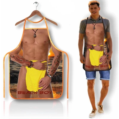 Fartuch kuchenny Beach Boy 129BB z 3D nadrukiem, regulowane paski, lekki materiał