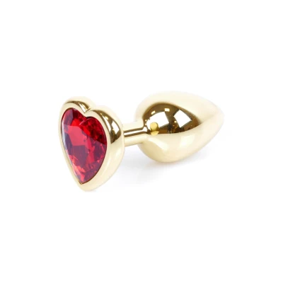 Korek analny - Jewellery Gold Heart PLUG, stal nierdzewna, 7 cm, kryształ czerwony
