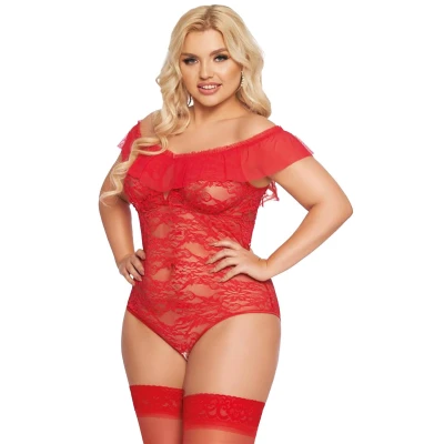 Body SOFTLINE COLLECTION Kamila 3XL, czerwone, koronkowe, z wycięciem z tyłu