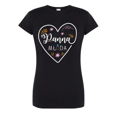 Koszulka damska czarna "Panna Młoda" M, miękka, na wieczór panieński, z nadrukiem serca