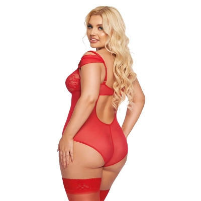 Body SOFTLINE COLLECTION - czerwony, XL, zmysłowy z kwiatowymi akcentami