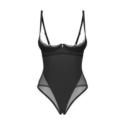 Body OBSESSIVE Stelisa 2XL/3XL, regulowane ramiączka, wysokie wycięcie, czarny materiał