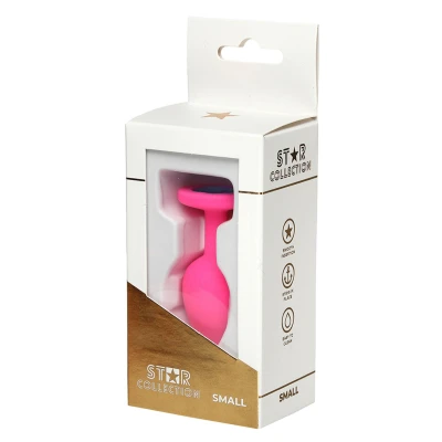 Korek analny S Star Collection – różowy silikon z jasnoniebieskim kryształem