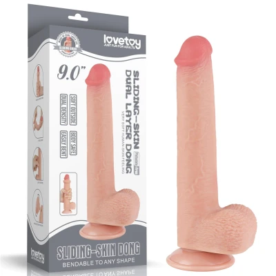 Dildo podwójnego działania TPE, 9'', z przyssawką, realistyczny materiał.