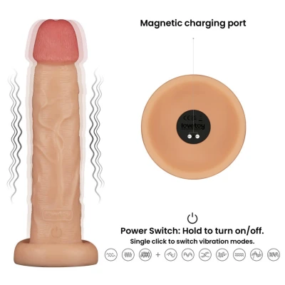 Dildo Power Basics 10'', 10 trybów wibracji, wodoodporny, PVC