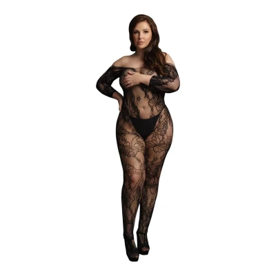 Bodystocking Plus Size LE DESIRE - koronkowe rękawy, elastyczny materiał, XL–4XL