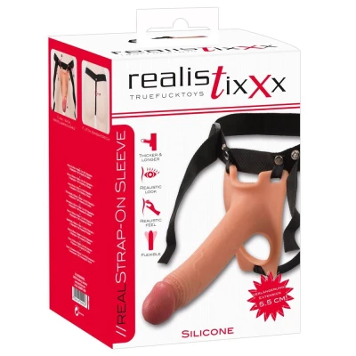 Rękaw strap-on Realistixxx, silikonowy, 19,5 cm długości, 5,5 cm wydłużony