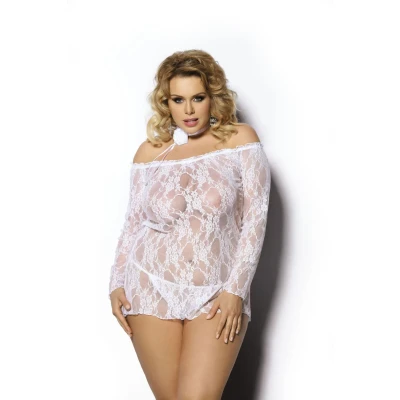 Halka biała ANAIS PLUS SIZE, satynowa, elegancka, luksusowa bielizna erotyczna