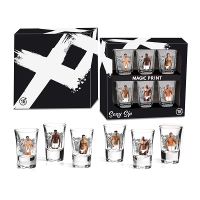 Kieliszki do shotów Sexy Sip, zestaw 6 szt. 35ml, wysokiej jakości szkło, stylowe opakowanie
