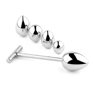 Korek analny metalowy – seria NO.3, stal nierdzewna, 5 wymiennych końcówek, długość 16,5 cm