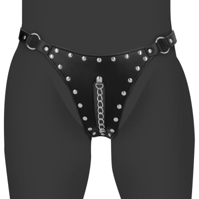 Pas cnoty thong z PU Leather OUCH! Xtreme, regulowane paski, stalowy łańcuch