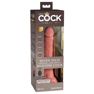 Wibrator 7" King Cock Elite, wodoodporny, silikon naturalny, 10 trybów wibracji