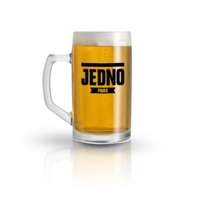 Kufel do piwa 500 ml - Funny Beer, szkło wysokiej jakości, trwały nadruk "Jedno Piwko"