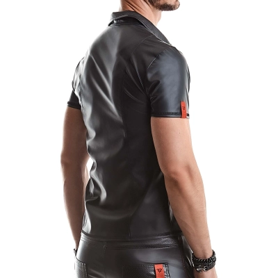 Polo REGNES FETISH PLANET – wetlook czarne, perforowana kieszonka, dwukierunkowy zamek