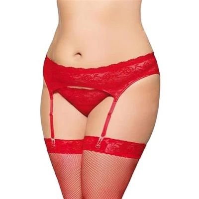 Pas do pończoch SOFTLINE COLLECTION - Koronkowy, regulowane gumeczki, XL, czerwony