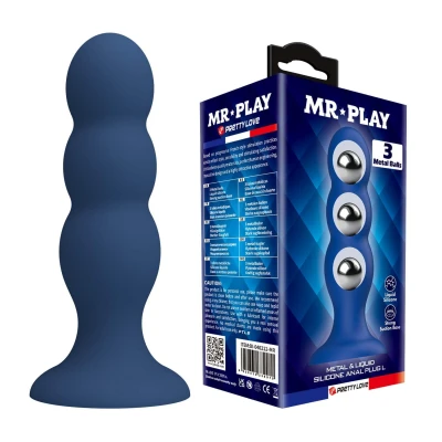 Zabawka analna Plug Mr. Play, metalowa z kulkami, silikonowa, długość 16,5 cm