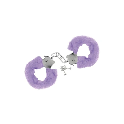 Kajdanki ze stali Sweet Caress z futerkiem, blokadą bezpieczeństwa, 260g