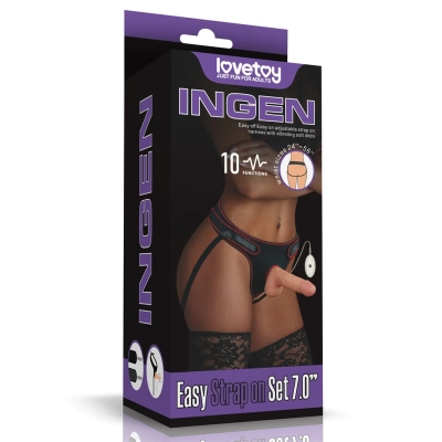 Dildo Wibrujący Easy Strapon 7'', TPE, Elastyczne Szelki, 2 Prędkości Wibracji