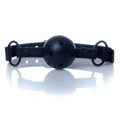 Knebel-Ball Gag - Fetish B - Seria, PVC/Ekoskóra, 16 otworów do oddychania, regulowany rozmiar