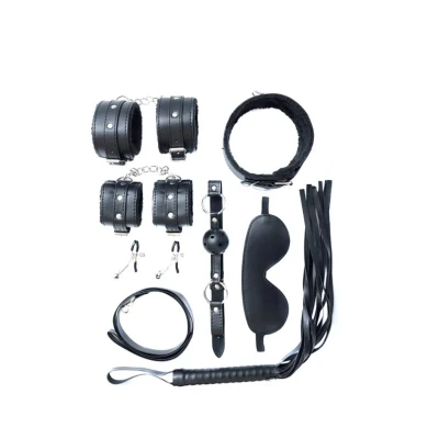 Zestaw BDSM 7 elementów - PVC, miękki plusz, metalowe okuć, dla początkujących i zaawansowanych