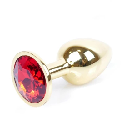 Korek analny – Jewellery Gold PLUG Red, stal nierdzewna, długość 7 cm, kryształ