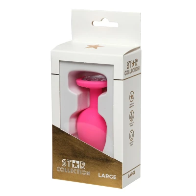 Korek analny L — Star Collection, różowy silikon z kryształem, długość 10 cm