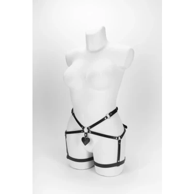 Uprząż damska z metalowymi zdobieniami, regulacja, czarna, komfortowy materiał