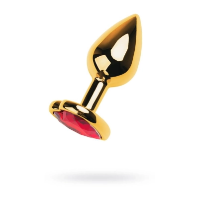 Korek analny złoty z rubinowym kryształem, 7cm, elegancki design