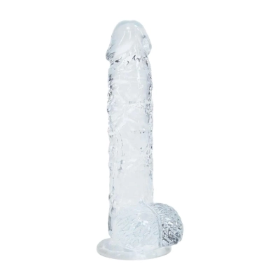 Realistyczny dildo z jądrami – REALROCK Crystal Clear, przezroczyste, 12,7 cm, przyssawka