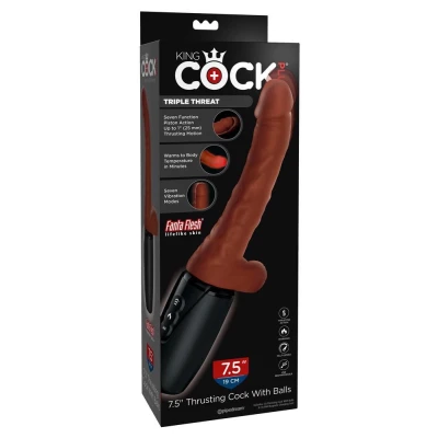 Wibrator penisa King Cock 7,5" Thrusting z kulkami, TPE, 7 trybów wibracji
