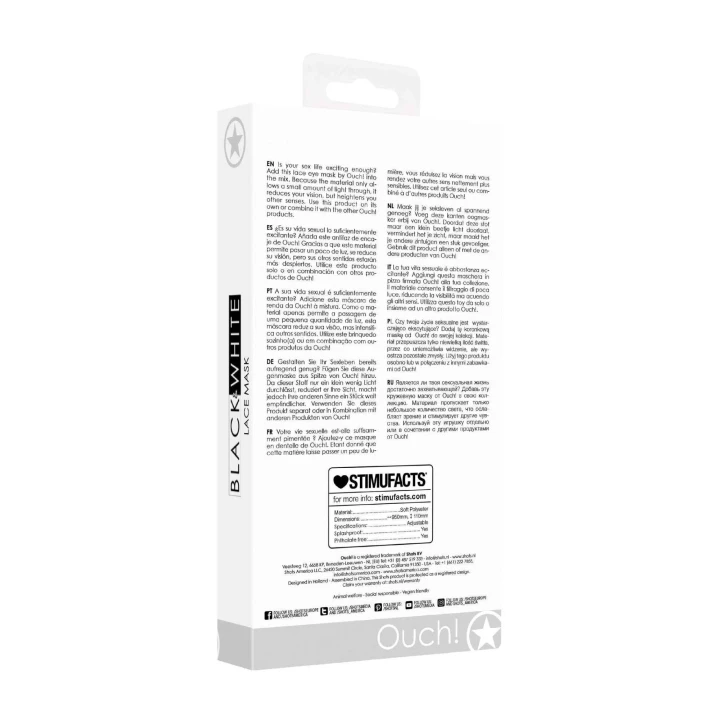 Maksująca zmysły maska koronka Ouch! - z elastycznymi paskami, jedwabna, lekka