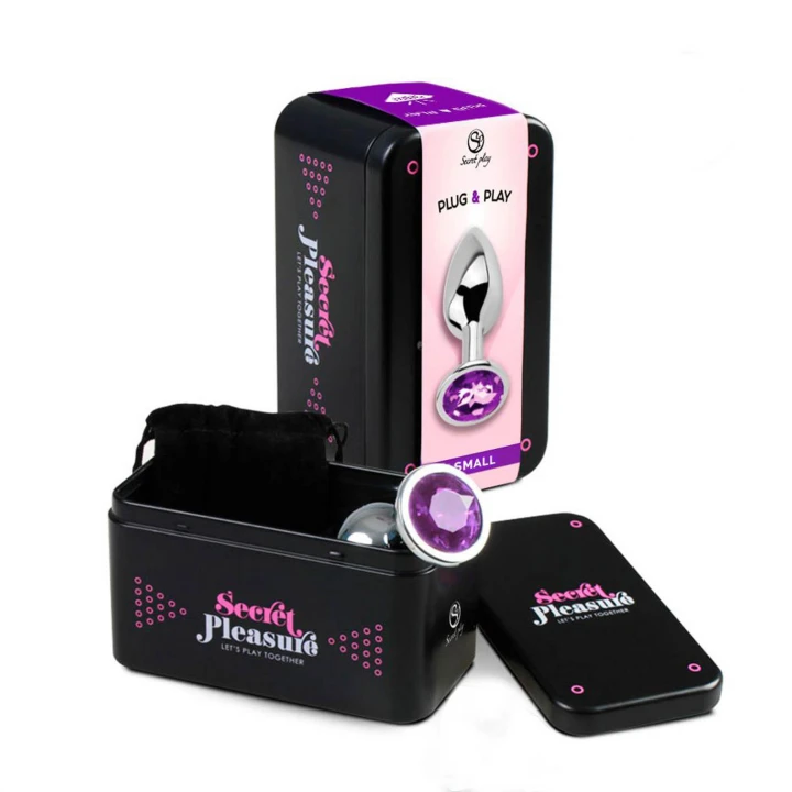 Koreczek analny metalowy, Purpurowy, 2,8 cm średnicy, z kryształkiem, dla początkujących