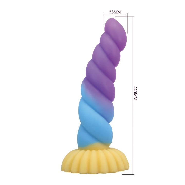 Dildo Power Monsters Unicorn - 22 cm, silikonowy, teksturowany, przyssawka